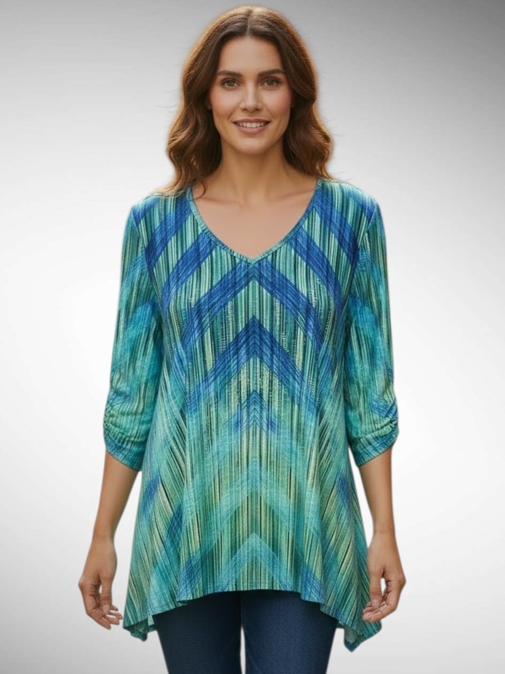 Chico’s Embellished Pullover Chevron Top 3/4-Sleeves